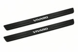 Catalogue illustration of two front black Matte PRO LED door sill plates with illuminated Vivaro lettering for Opel Vivaro Van X83; dimensions are selected during manufacture.