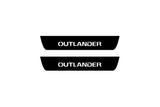 Mitsubishi Outlander III 2012+ entry guards in matte black coated stainless steel with Outlander logo