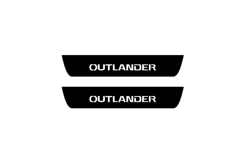 Mitsubishi Outlander III 2012+ entry guards in matte black coated stainless steel with Outlander logo