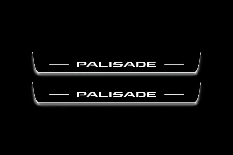 Hyundai Palisade LX2 2020+ door sill plates in stainless steel with Palisade logo