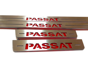 Illuminated LED Door Sill Tread Plates Volkswagen Passat B7 USA 2011-2019 With Passat Logo (type 2) Volkswagen Led Door Sills opdesign