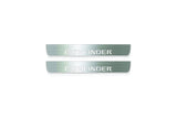 Two short silver-finished door sill plates with Pathfinder lettering on a light background, straight-on view.