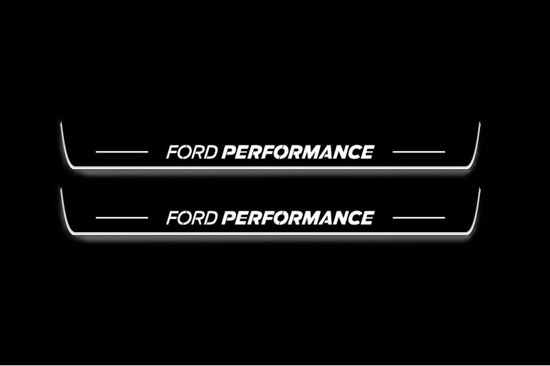 stainless steel LED door sill plates with Ford Mustang VI S550 2015+ with Ford Performance logo
