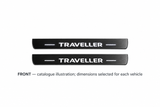 Peugeot Traveller Matte PRO catalogue illustration: two flat black FRONT plates with illuminated Traveller lettering on white; not exact dimensions