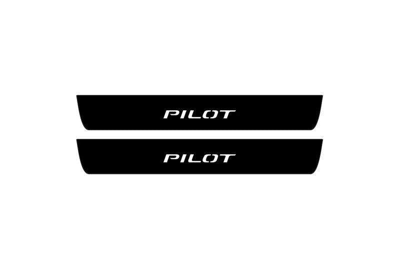 stainless steel illuminated door sill protectors with Honda Pilot III 2016+ with Pilot logo