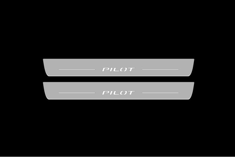 Illuminated LED Door Sill Tread Plates Honda Pilot III 2016-2023 With Pilot Logo Honda Led Door Sills opdesign