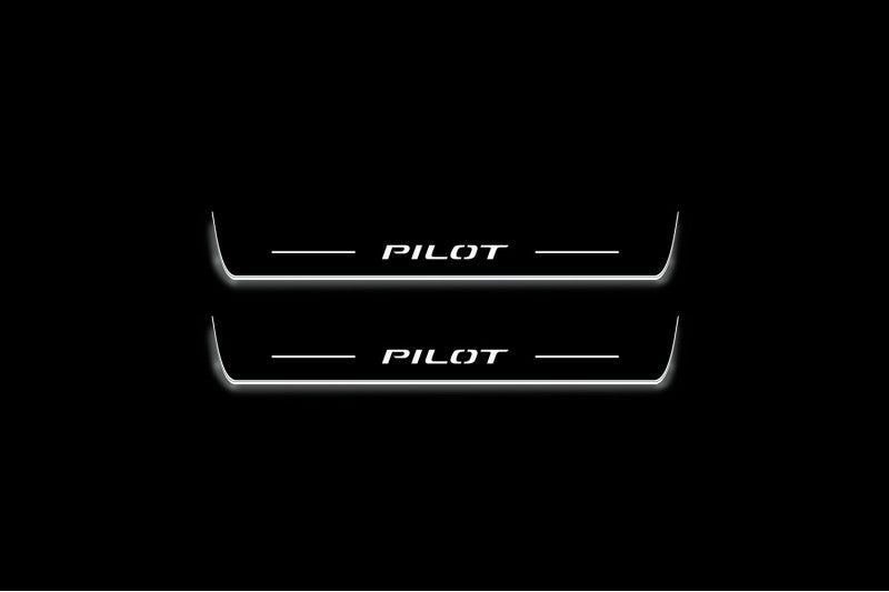 LED door sill plates Honda Pilot III 2016+ stainless steel with Pilot logo