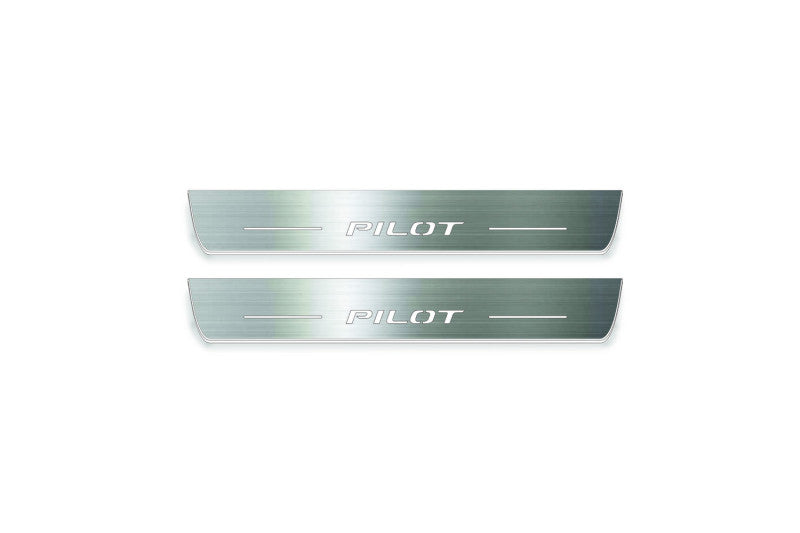 stainless steel LED door sill plates with Honda Pilot III 2016+ with Pilot logo