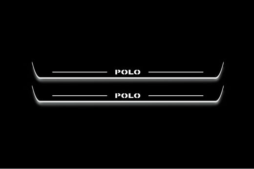 Volkswagen Polo 2009–2017 — Stainless Steel LED Door Sills — Polo Logo