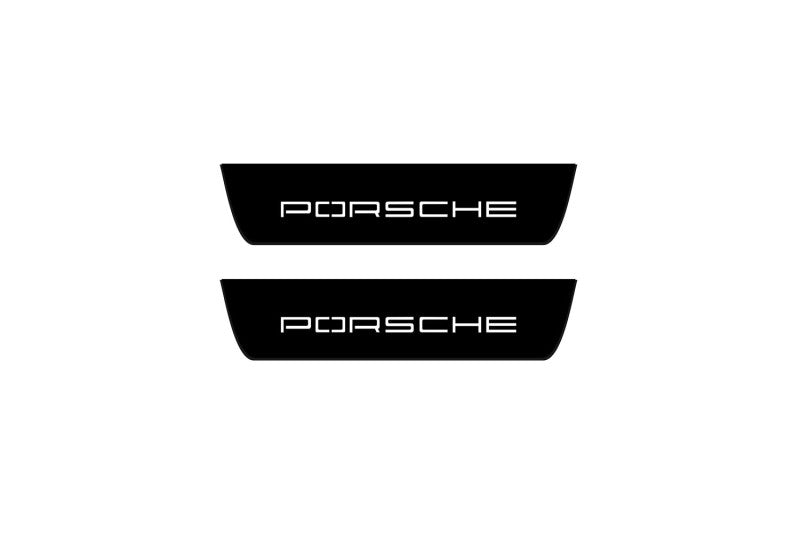 Porsche Cayenne II 2010+ stainless steel illuminated entry guards with Porsche logo