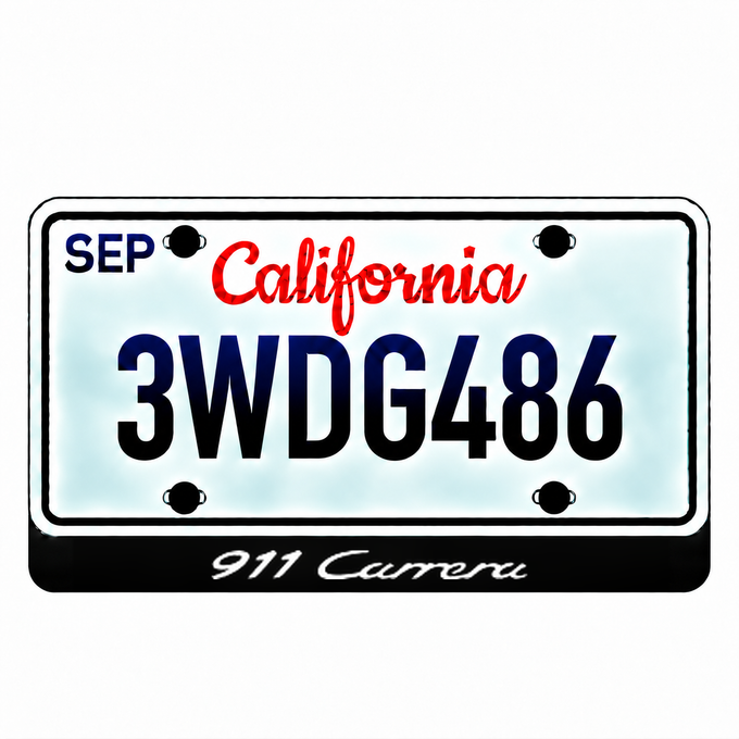Porsche 911 Carrera illuminated LED license plate badge with the shown artwork below an illustrative US plate; plate not included