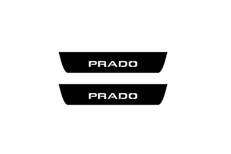 illuminated door sill protectors for Toyota Prado 250 2023+ matte black coated stainless steel with Prado logo