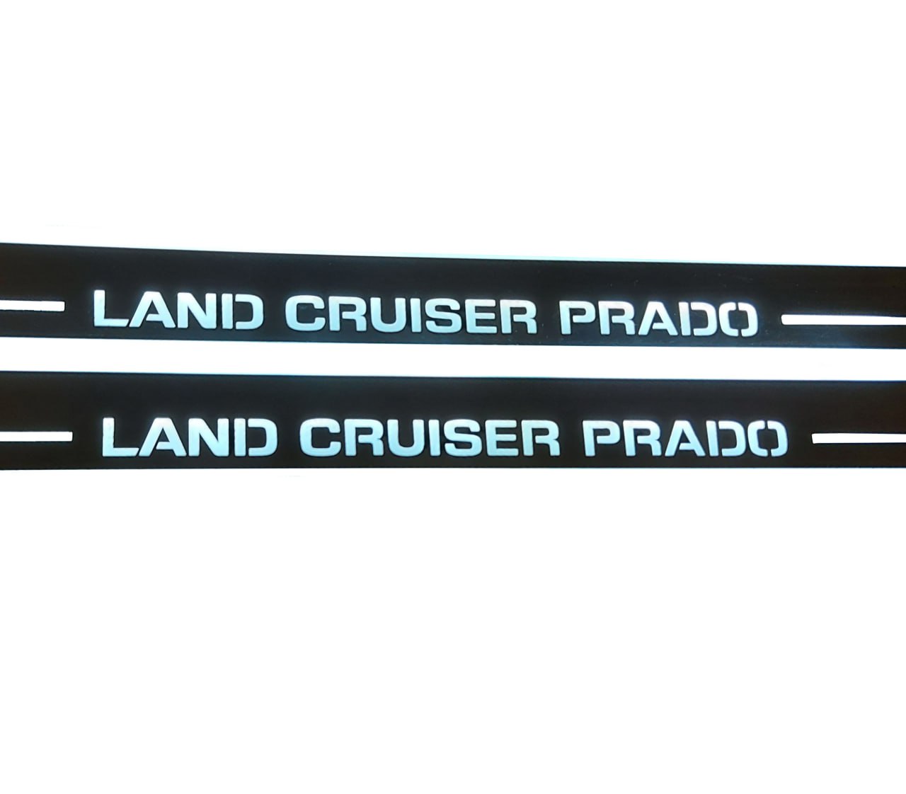 Toyota Prado 120 2002+ illuminated entry guards in stainless steel with Land Cruiser Prado logo