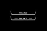 Two long door sill plates with ProAce lettering and edges illuminated in white, straight-on view on a dark background.