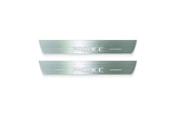 Two long silver-finished door sill plates with ProAce lettering on a light background, straight-on view.