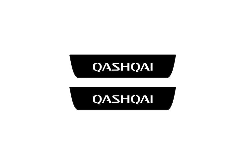 illuminated door sill protectors for Nissan Qashqai I J10 2007+ matte black coated stainless steel with Qashqai logo