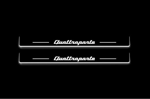Maserati Quattroporte Sedan M156 2013–2023 — Stainless Steel LED Door Sills — Quattroporte Logo