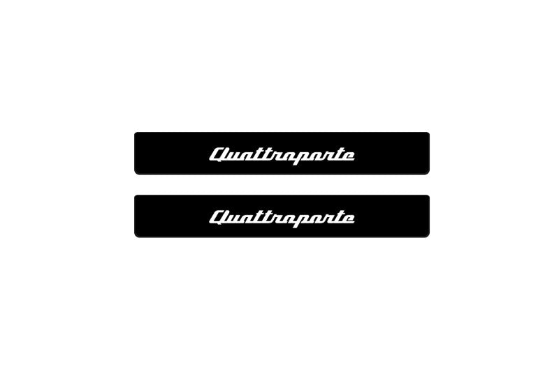 Maserati Quattroporte VI 2013+ entry guards in stainless steel with Quattroporte logo