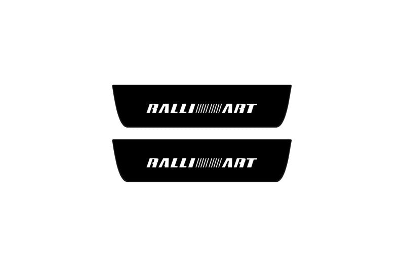 matte black coated stainless steel door sill plates for Mitsubishi Lancer X 2007+ with Ralliart logo