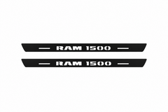 Ram 1500 DS RAM 1500 Matte PRO LED door sills, FRONT two-piece catalogue illustration, matte black with white illumination