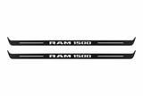 Ram 1500 DT RAM 1500 Matte PRO LED door sills, FRONT two-piece catalogue illustration, matte black with white illumination