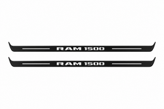 Ram 1500 DT RAM 1500 Matte PRO LED door sills, FRONT two-piece catalogue illustration, matte black with white illumination