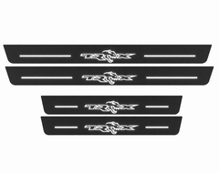 Ram 1500 DT TRX Matte PRO LED door sills, FRONT and REAR four-piece illustration, matte black with white illumination