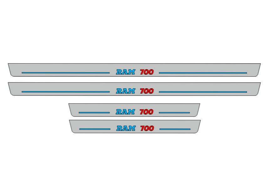 RAM 1500 IV 2009+ stainless steel illuminated door sill protectors with Illuminated RAM 700 logo