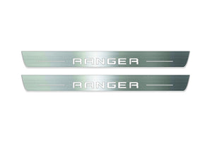 Ford Ranger IV 2018+ LED door sill plates stainless steel with Ranger logo