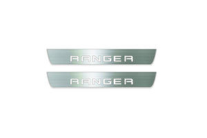 Ford Ranger IV 2018+ door sill plates in stainless steel with Ranger logo