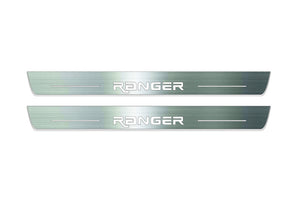 Ford Ranger IV 2018+ door sill plates in stainless steel with Custom Ranger logo