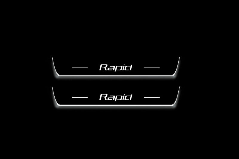Skoda Rapid 2012+ Stainless Steel LED Door Sills – Rapid Logo