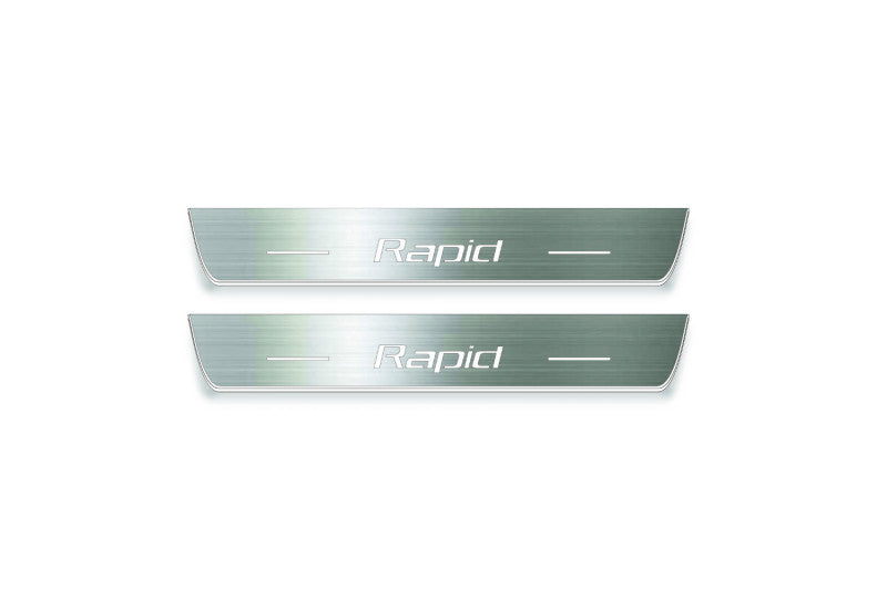 Skoda Rapid 2012+ Stainless Steel LED Door Sills – Rapid Logo