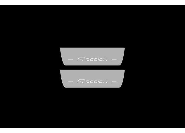 Illuminated LED Door Sill Tread Plates Volvo XC90 II 2015+ With Rdesign Logo Volvo Led Door Sills opdesign