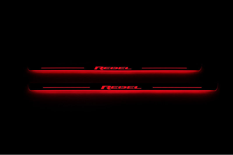 LED door sill plates RAM 1500 V 2019+ stainless steel with REBEL logo