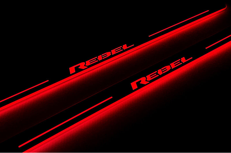 RAM 1500 V 2019+ stainless steel illuminated entry guards with REBEL logo