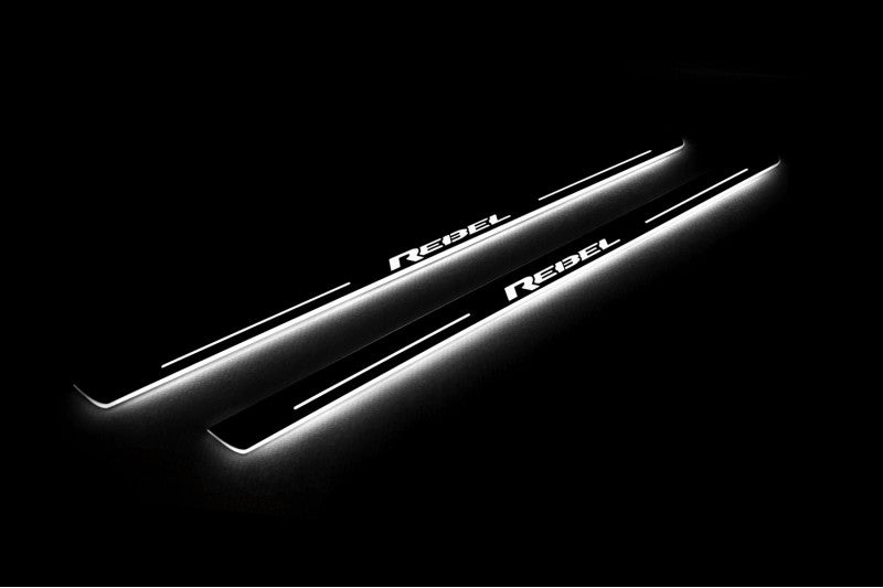 stainless steel LED door sill plates for RAM 1500 V 2019+ with REBEL logo