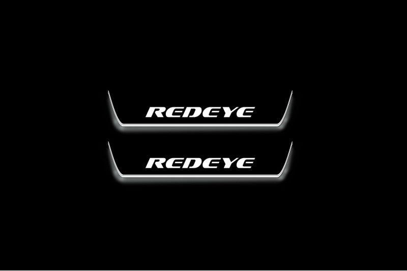 Dodge Charger LD 2011+ LED door sill plates in stainless steel with REDEYE logo
