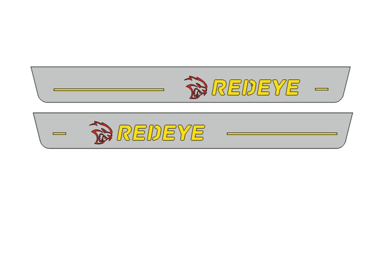 Illuminated LED Door Sill Tread Plates Dodge Charger 2011-2023 With REDEYE Logo (Type 2) Dodge Led Door Sills opdesign