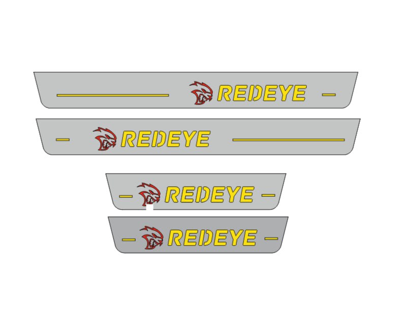 Dodge Charger LD 2023+ stainless steel LED door sill plates with REDEYE logo