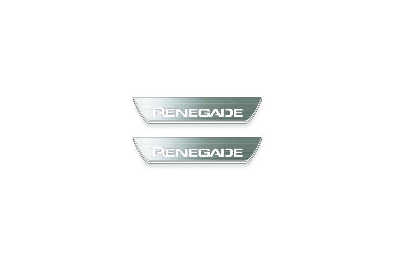 Jeep Renegade 2014+ LED door sill plates in stainless steel with Renegade logo