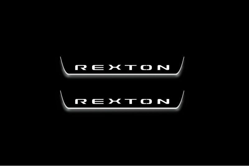 SsangYong Rexton III 2017+ entry guards in stainless steel with Rexton logo