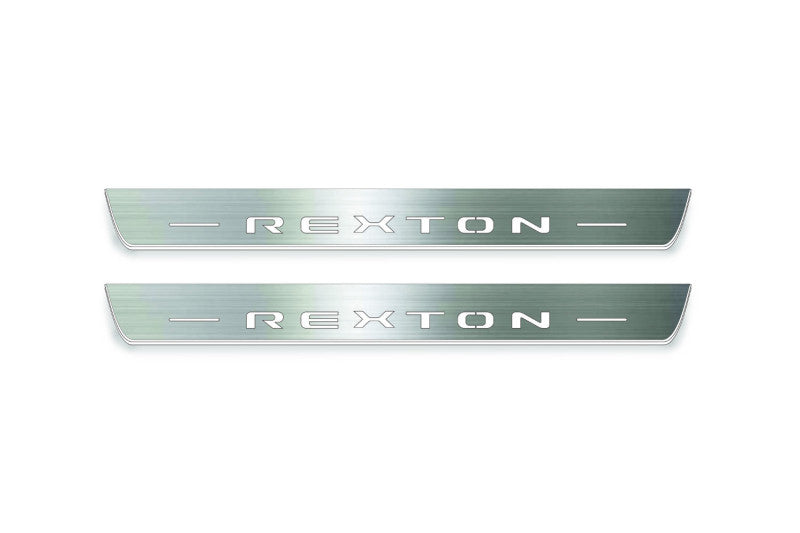 SsangYong Rexton III 2017+ stainless steel LED door sill plates with Rexton logo