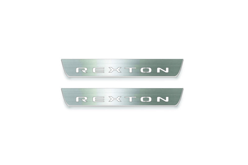 stainless steel LED door sill plates for SsangYong Rexton III 2017+ with Rexton logo