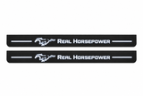 Mach-E Real Horsepower and Pony Matte PRO black front pair, white LED artwork, unlit physical edges — visualization