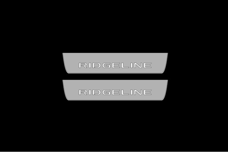 Illuminated LED Door Sill Tread Plates Honda Ridgeline II 2017+ With Ridgeline Logo Honda Led Door Sills opdesign