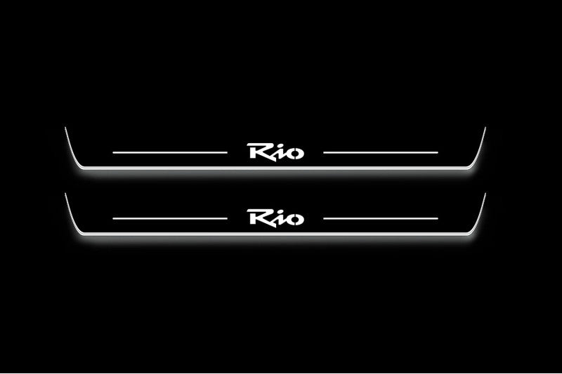 KIA Rio II 2005+ stainless steel LED door sill plates with Rio logo