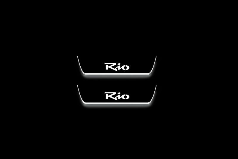 stainless steel LED door sill plates with KIA Rio II 2005+ with Rio logo