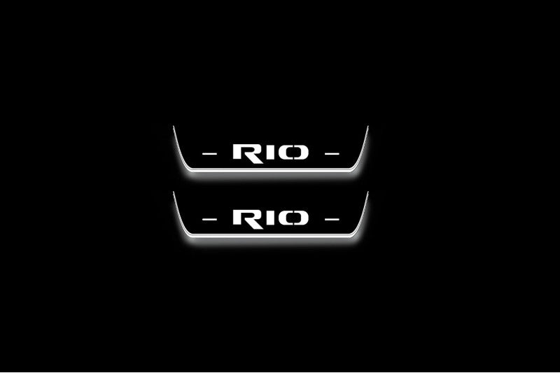 KIA Rio III 2011+ LED door sill plates stainless steel with Rio logo
