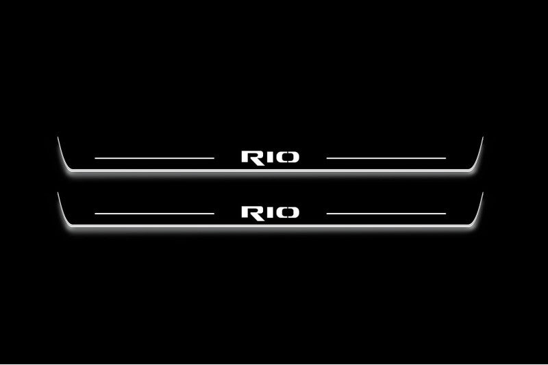 KIA Rio III 2011+ stainless steel illuminated entry guards with Rio logo